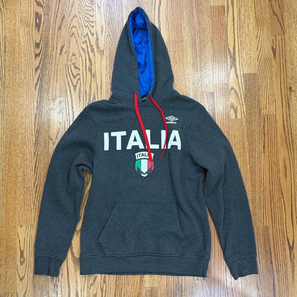 Umbro Italia Hoodie with Blue Hood and Red Drawstrings (S)